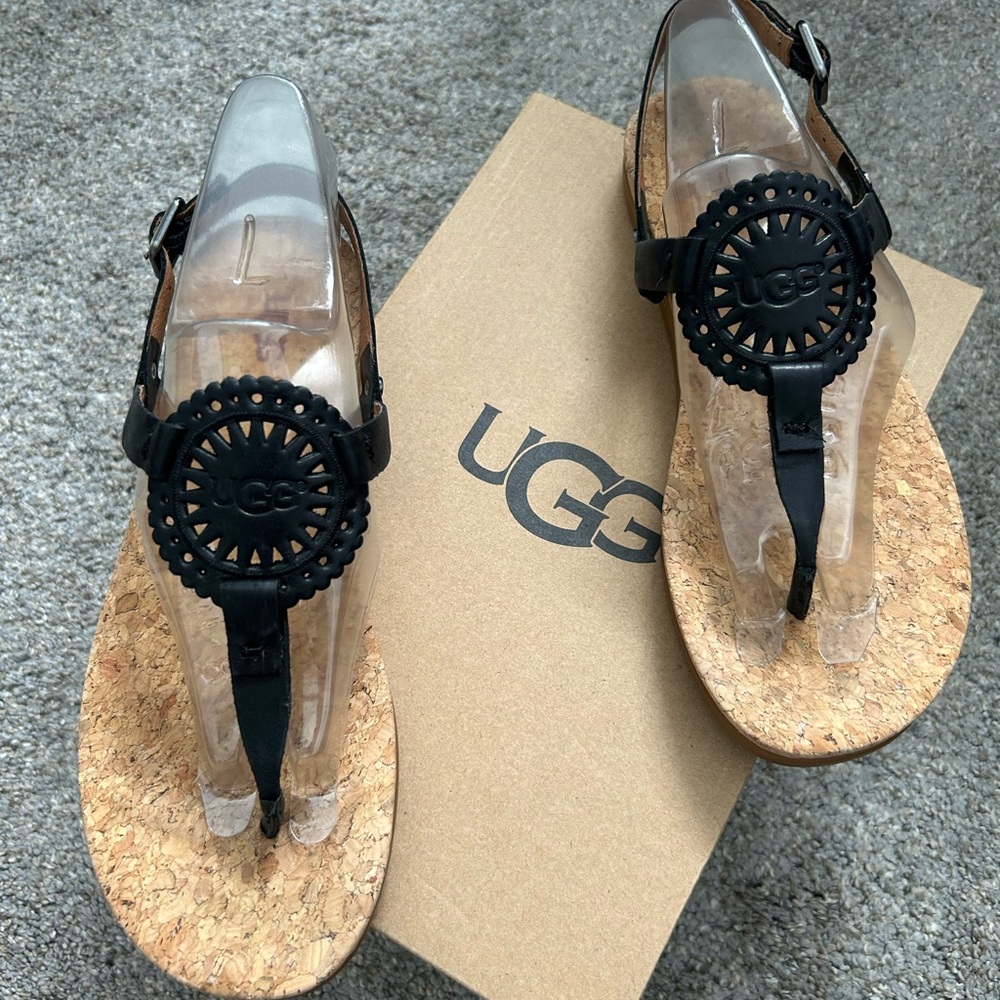 UGG Black Sandals with Medallion Detail